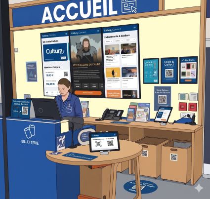 Accueil d'un magasin Cultura, image vectorielle créée avec IA